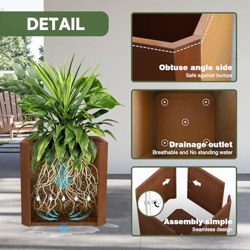 Corten Steel Planter Box 26”L x 26"W x 26"H Large Square Steel Planter Box