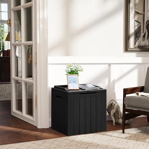 31 Gallon Resin Deck Box All Weather Outdoor Storage Boxes for Patio Furniture Set (Black / 31 Gallon)