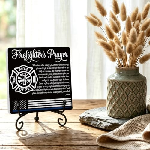 Firefighters Gift for Men Home Office Book Shelf Table Decor 6.3x6.3 In 01 (Multicolor 1721 / Wooden sign with iron frame（6.3 x 6.3 inches）)