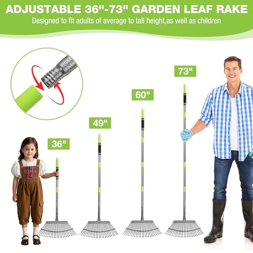 Rakes Small Leaf Rake with 73” Adjustable Long Handle (25 TINE)