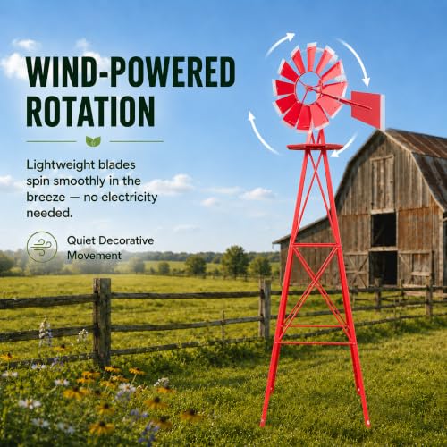 8FT Windmill for Yard Garden Decoration (Red)