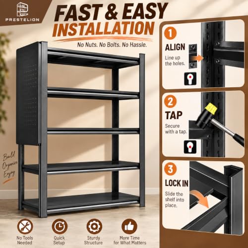 Heavy Duty Metal Bookshelf Adjustable 5 Tier Book Shelf with Bolt (Pegboard 72"H×39.4"W×15.7"D)