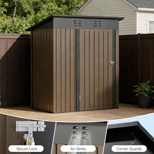 Shed Outdoor Storage Shed Metal (Brown / 5'*3')