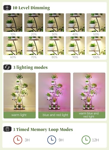 Plant Stand Indoor with Grow Lights 65" Tall Plant Shelf Corner Lighted Plant Stands for Indoor Growing Multiple Metal 8 Tiered Large S (Black-65")