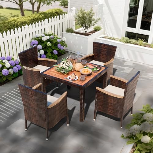 5 PCS Patio Dining Set (Brown / 5 Pieces)