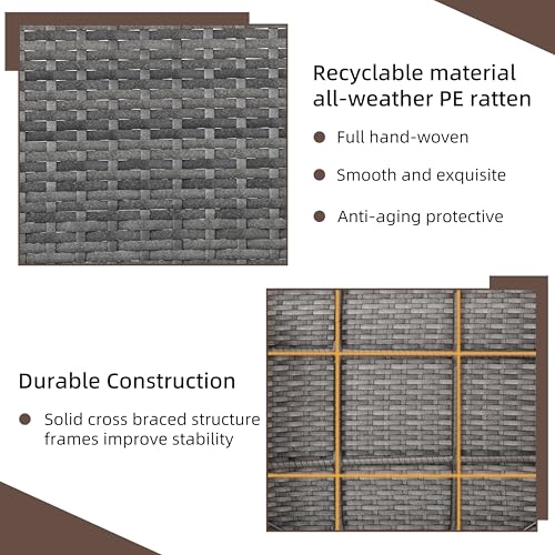 4 Piece Patio Ratten Set Outdoor Furniture Set Wicker Conversation Set with Cushions and Tempered Glass Tabletop (Grey)