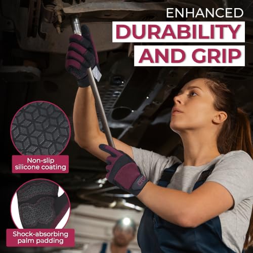 Work Gloves for Women (Medium (Pack of 1) / Black -Burgundy)