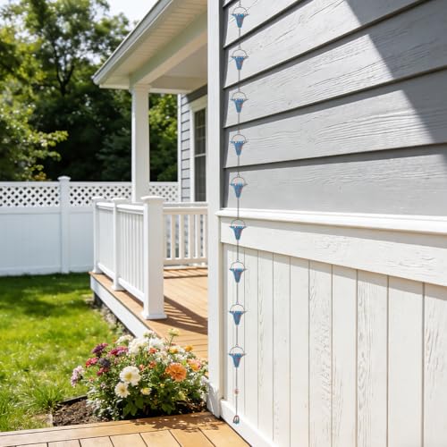 11.5 Ft Rain Chains for Gutters (Blue Funnel)