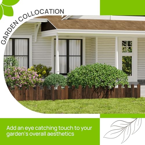 Wood Garden Edging Border for Landscaping Garden Fence Decorative Landscape Edging Border Outdoor Wood Fence for Yard Tree Flower Bed Edging Borders (Staggered Height)