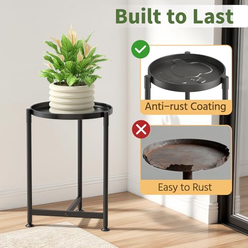 Metal Small Plant Stand Indoor Tall with 11 Inch Large Tray (Black / 1 Tier)
