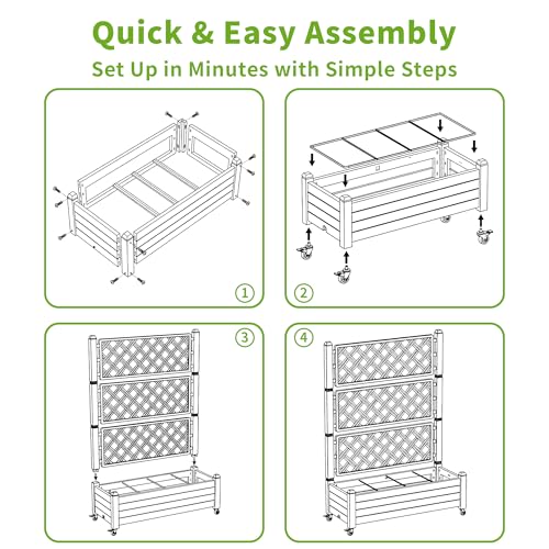 Mobile Raised Garden Bed with Trellis & Locking Wheels (Ashen / 43.43*18.27*64.29)