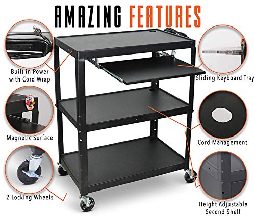 Line Leader Extra Wide Rolling AV Cart (Keyboard Tray / 32" L x 20" D x 42" H)
