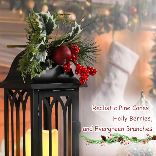 15 Inch Black Christmas Lanterns Set of 2 with LED Flameless Candles