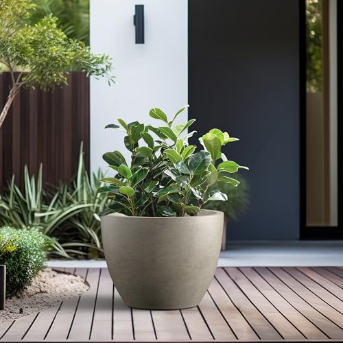 Weathered Concrete Planter 13" Tall All (Buff Concrete / 17.3"Dia x 13"H)