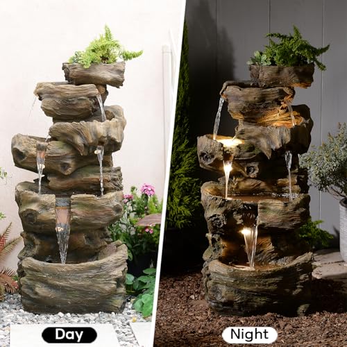 40H Realistic Tree Cascading Outdoor Water Fountain with 5 Tiers (46.2H / Brown-wooden)