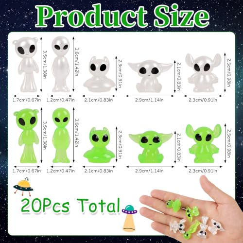 20Pcs Mini Resin Glow in the Dark Alien Figures for Garden Landscape (Alien)