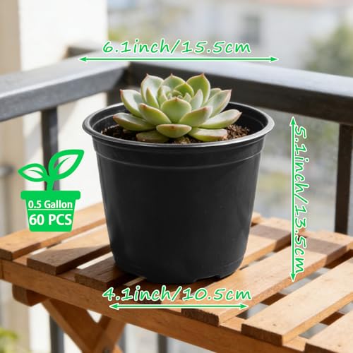 60Pcs 0.5 Gallon Plant Nursery Pots (60 Pieces 0.5 Gallon)