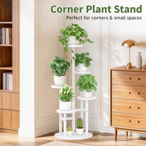 Wood Small Plant Stand Table Tall for Indoor Corner (Classic White / 5 Tier)