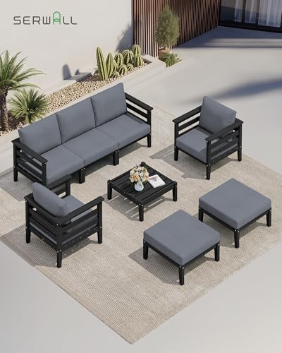 HDPE Patio Furniture Set (Black/Grey / 8 Pieces)