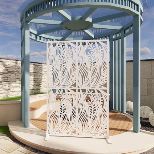 Metal Privacy Screen Outdoor W3.8Ft x H 6Ft Patio Privacy Panels Free Standing Divider Decorative 2 Pack for Balcony Garden Room Lawn Deck (2 Count)