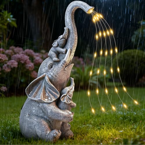 Solar Garden Outdoor Statue with 35 LED Lights (Elephant with String Lights)