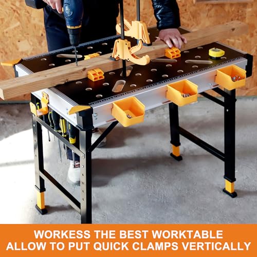 Portable Workbench 1000Lbs Capacity 2026 Upgraded Adjustable 5 Level Height Heavy Duty Folding Work Table with 2 Quick Clamps (Adjustable Height)