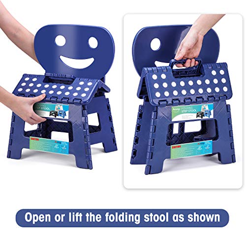 Folding Step Stool with Back Support for Kids (Royal Blue - Smiley Backrest / 9 Inch( Pack of 1))