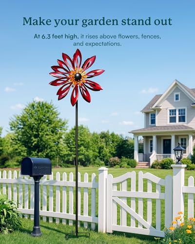 Kinetic Wind Spinners Outdoor (83"H x 22"W-Crimson Flower)