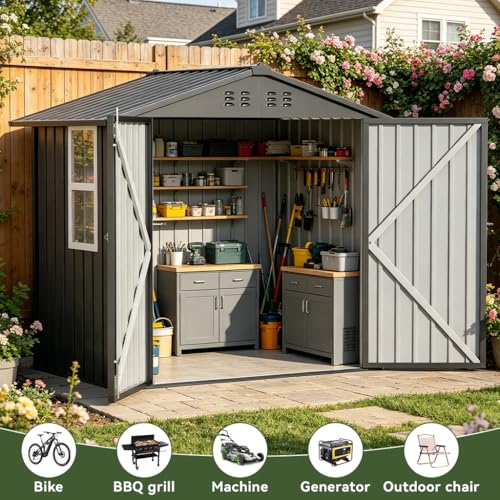 Outdoor Storage Shed with Window (Light Grey / 6'*4')