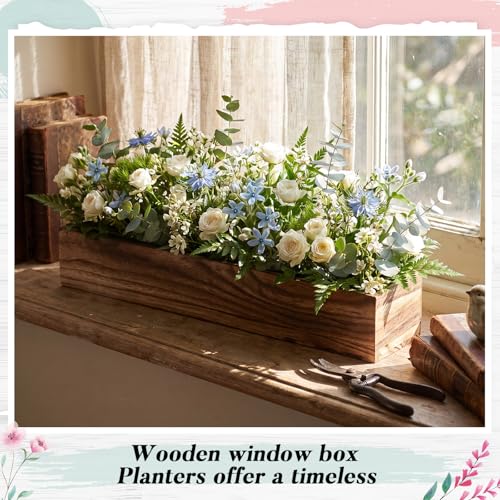 2 Set Wood Boxes for Centerpieces 28x5 Inch Rectangle Wooden Planter Box Rustic Wood Planter with Removable Plastic Liner Floral Foam Blocks for Christmas Wedding Home Garden Decor (28 x 5 Inch / Dark Brown)