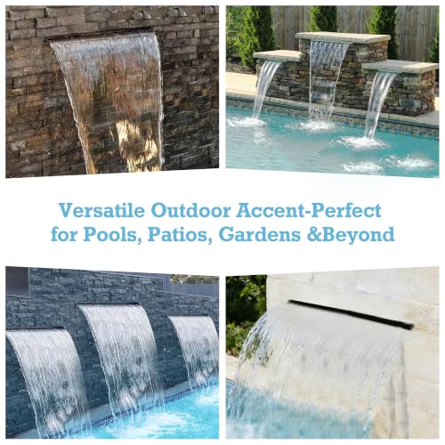 12" Stainless Steel Waterfall Pool Fountain with SMD LED 7 Color Changing and Remote (12 Inch)