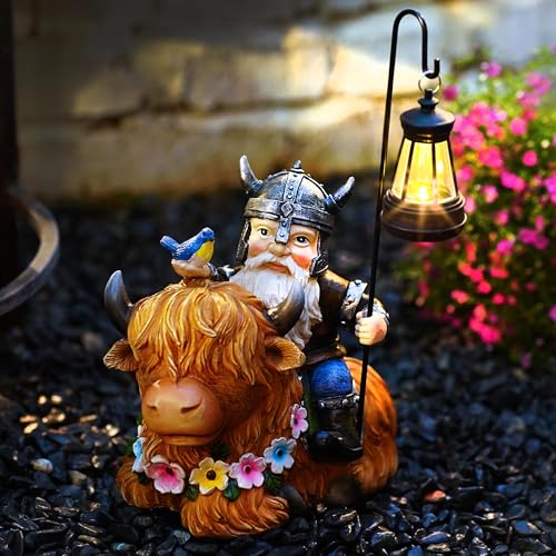 Garden Gnome Outdoor Statue Highland Cow Decor for Yard Patio Lawn Porch Birthday Gifts for Women Men (Highland Cow Gnome)