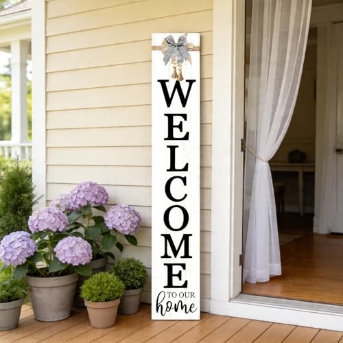 Vertical Wood Welcome Sign 47.2x7.8 Inch Farmhouse Rustic Decor for Front Porch (White / 7.8" x 47.2" / Welcome To Our Home)