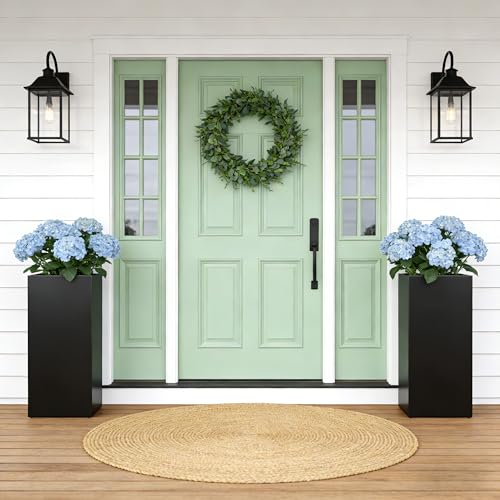 Set of 2 Tall Metal Planter Box for Outdoor Plants (Black / 14" L x 14" W x 30" H)