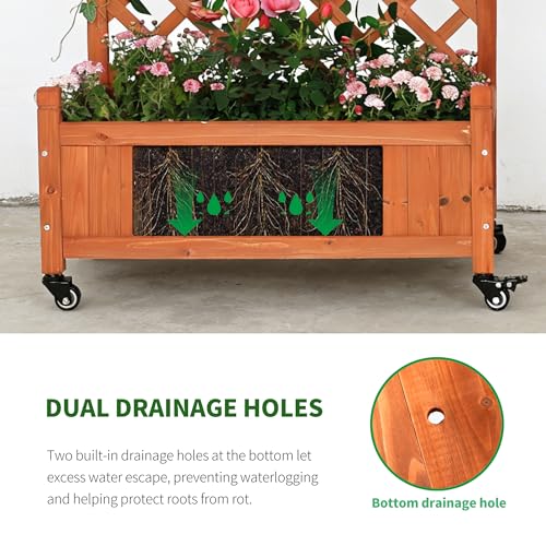 2 Trellis Raised Garden Bed with Wheels (Red Brown / H38 × W28 x D13 in)