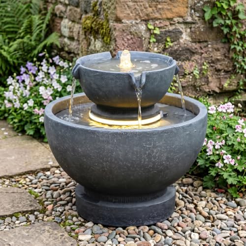 Small Modern Outdoor Water Fountain with Led Lights (15.75H-GRAY / 15.75h-gray)