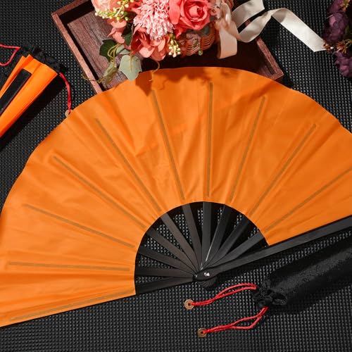2 Packs Large Folding Hand Fans (Orange)