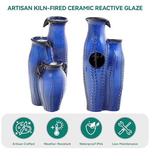 30" Outdoor Water Fountain (Blue Cascading Vase Cobalt 29.5"h)