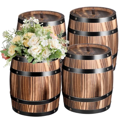4 Pcs Wood Wine Barrel Vase Flower Vase Container (4 Count)