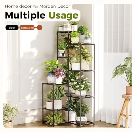 Black Plant Stand Indoor Outdoor Corner Plant Shelf 54.7" Tall
