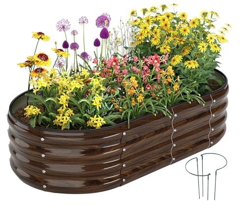 Galvanized Metal Raised Garden Bed Kit for Gardening Outdoor Planter Grow Garden Box Raised Flower Bed Galvanized Planter Outdoor Brown 1PC (Brown / 4x2x1FT（1pcs）)