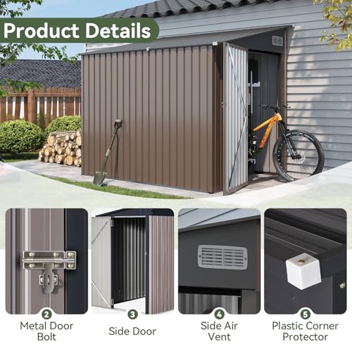 8x6 FT Lean to Shed Outdoor Storage Shed (Brown / 6'x8')