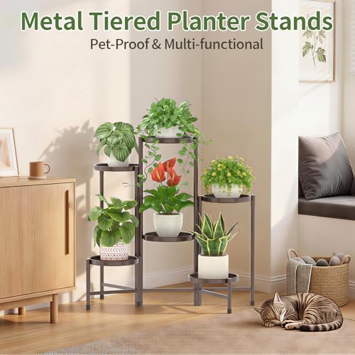Plant Stand Indoor with 10 Inch Large Metal Tray (Standard Bronze / 6 Tier)