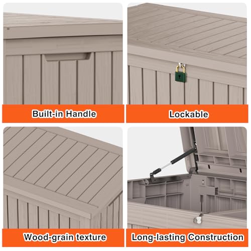 180 Gallon Outdoor Storage Box Patio Deck Box Waterproof (Grey / 180 Gallon)