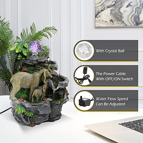 Elephant Fountain Tabletop Waterfall Fountain Indoor with LED (Sytle 8)