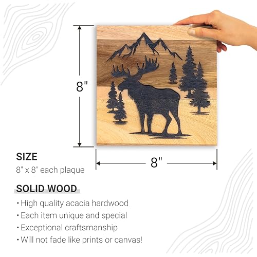 Real Wooden Cabin Wall Decor with Bear Deer & Moose (Forest Animals)