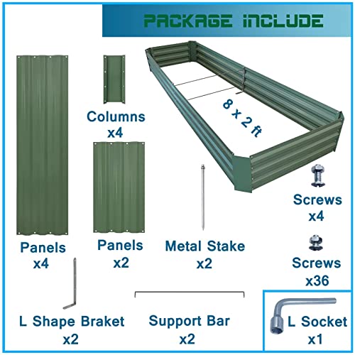 8x2x1ft Green Metal Raised Garden Bed Kit (Green / 8x2x1 ft)