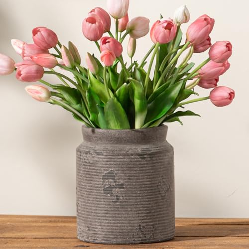 Ceramic Flower Vase 7.5 inch Farmhouse Rustic Vase for Home Decor Handcrafted Pottery Terracotta Vases for Dining Table Decor Fireplace Living Room Bathroom Wedding Centerpiece (01-m-dark Gray)
