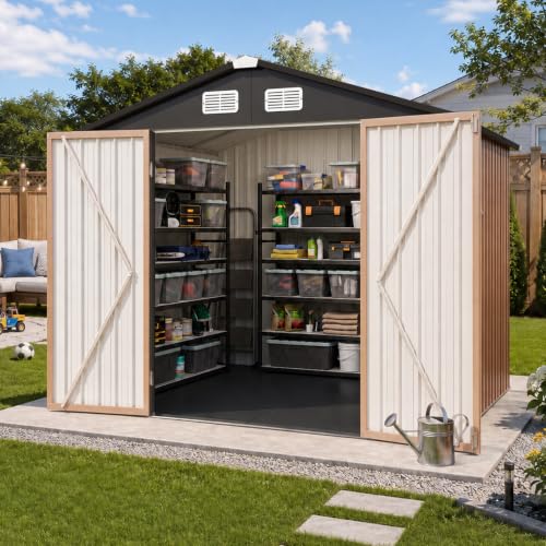 8x6 FT Shed Outdoor Storage Shed with Floor Brown (Brown / 8'x6')