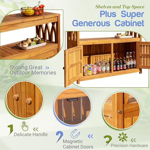 2 Tier Outdoor Storage Cabinet in Acacia Wood (Light Brown)